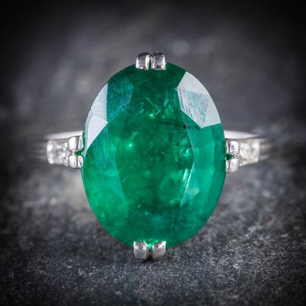 ANTIQUE EDWARDIAN EMERALD DIAMOND RING PLATINUM CIRCA 1910 FRONT