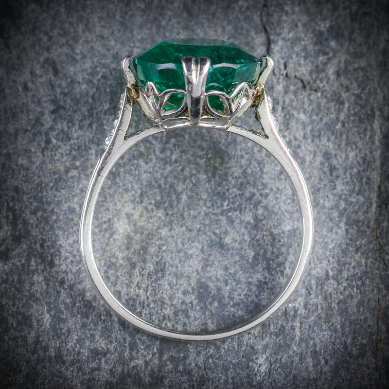 ANTIQUE EDWARDIAN EMERALD DIAMOND RING PLATINUM CIRCA 1910 TOP