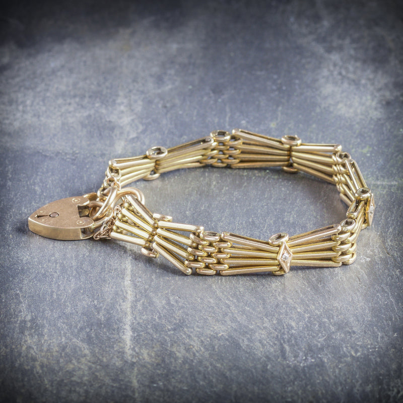 ANTIQUE EDWARDIAN GOLD AND DIAMOND BRACELET 18CT GOLD 1904 SIDE