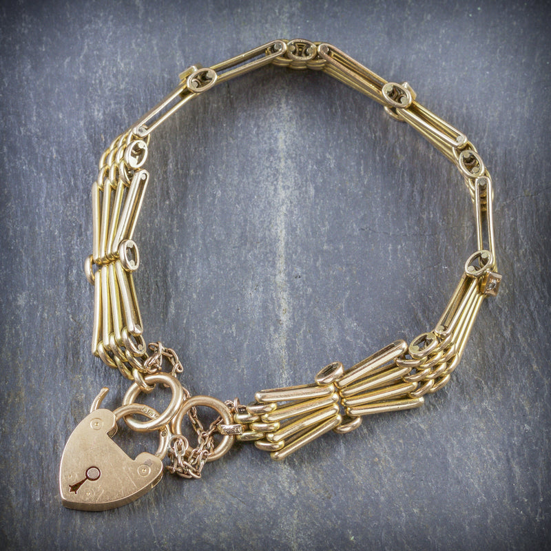 ANTIQUE EDWARDIAN GOLD AND DIAMOND BRACELET 18CT GOLD 1904 TOP