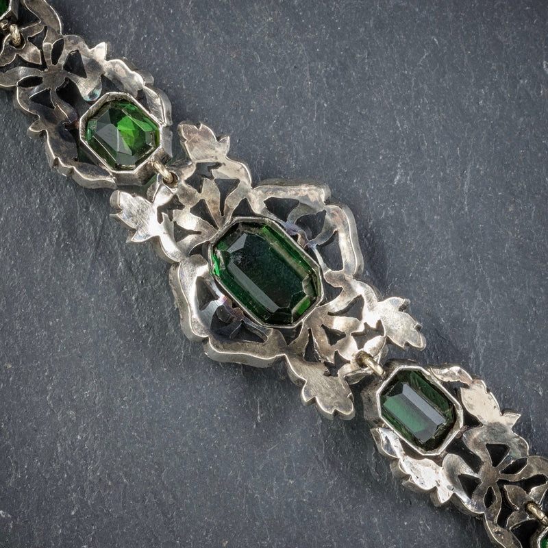 Antique Edwardian Green Tourmaline Diamond Bracelet Silver Circa 1910 REVERSE