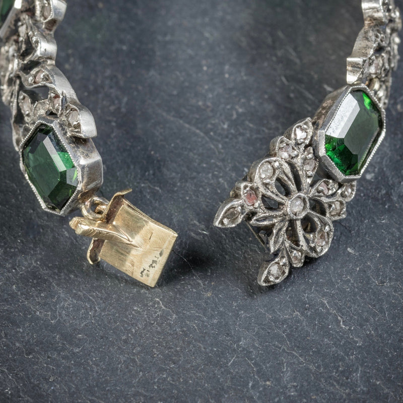 Antique Edwardian Green Tourmaline Diamond Bracelet Silver Circa 1910 CLASP