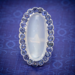 Antique Edwardian Moonstone Sapphire Ring 18ct White Gold Circa 1915 cover