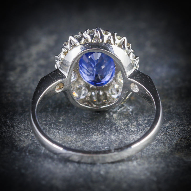 ANTIQUE EDWARDIAN NATURAL SAPPHIRE DIAMOND RING PLATINUM CIRCA 1910 BACK