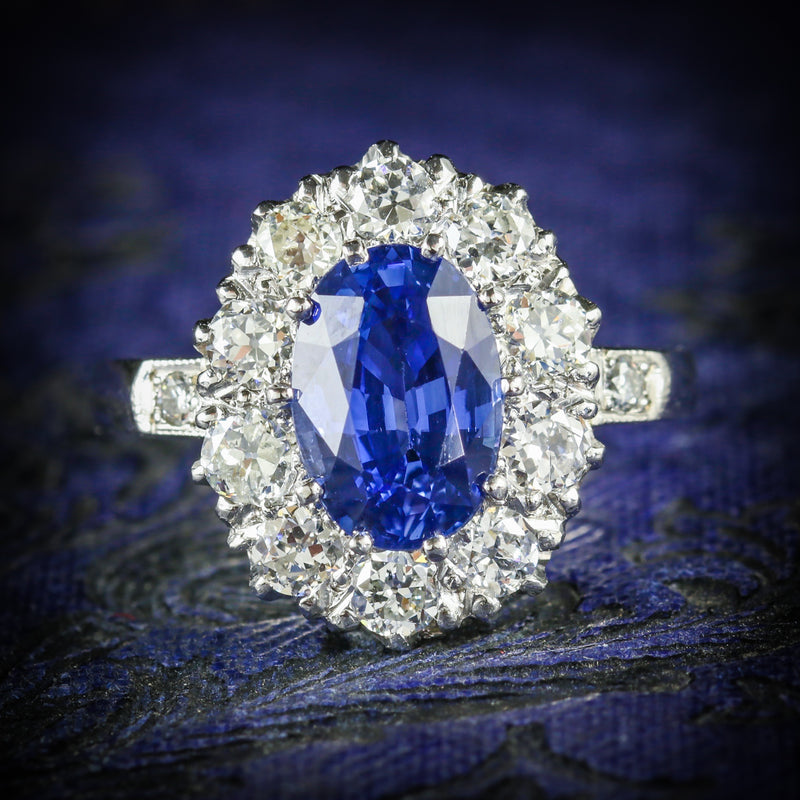 ANTIQUE EDWARDIAN NATURAL SAPPHIRE DIAMOND RING PLATINUM CIRCA 1910 COVER