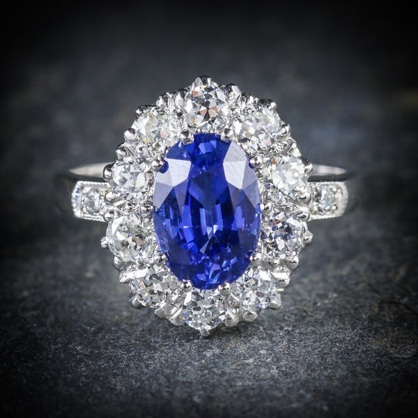 ANTIQUE EDWARDIAN NATURAL SAPPHIRE DIAMOND RING PLATINUM CIRCA 1910 FRONT