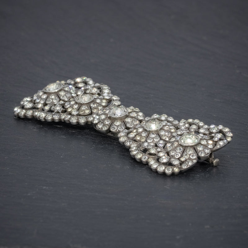 ANTIQUE EDWARDIAN PASTE BOW BROOCH SILVER CIRCA 1905 BOXED SIDE