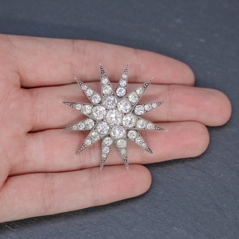 ANTIQUE EDWARDIAN PASTE STAR BROOCH SILVER CIRCA 1910 HAND
