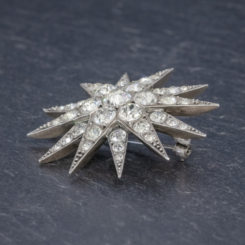 ANTIQUE EDWARDIAN PASTE STAR BROOCH SILVER CIRCA 1910 SIDE