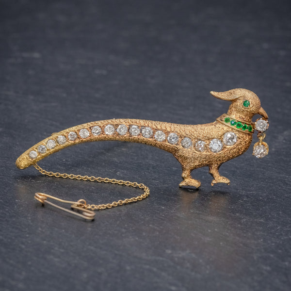 ANTIQUE EDWARDIAN PEACOCK BROOCH DIAMOND EMERALD 18CT GOLD CIRCA 1910  FRONT
