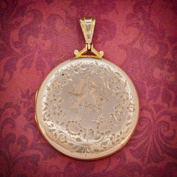 ANTIQUE EDWARDIAN ROUND FORGET ME NOT LOCKET 9CT GOLD DATED 1910 COVER