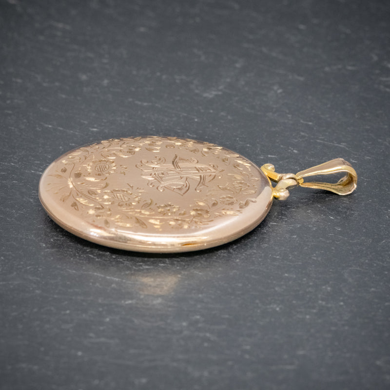 ANTIQUE EDWARDIAN ROUND FORGET ME NOT LOCKET 9CT GOLD DATED 1910 SIDE