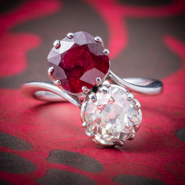 Antique Edwardian Ruby Diamond Twist Ring Platinum Circa 1915 COVER