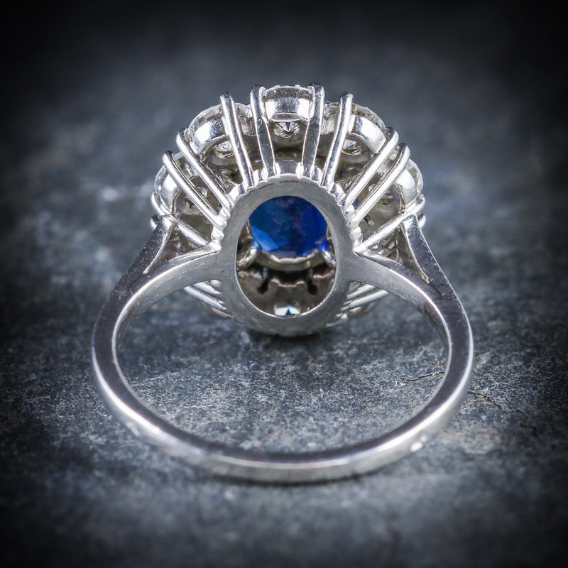 ANTIQUE EDWARDIAN SAPPHIRE DIAMOND RING FRENCH ENGAGEMENT 3CT NATURAL SAPPHIRE BACK