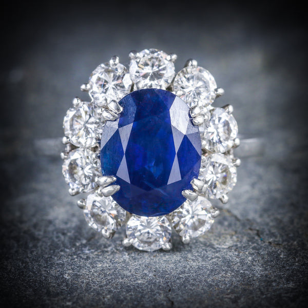 ANTIQUE EDWARDIAN SAPPHIRE DIAMOND RING FRENCH ENGAGEMENT 3CT NATURAL SAPPHIRE FRONT