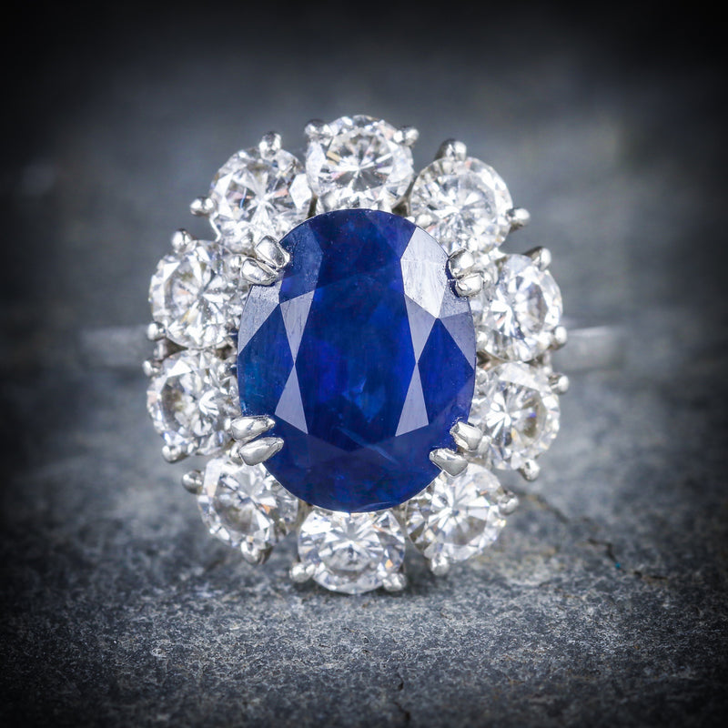 ANTIQUE EDWARDIAN SAPPHIRE DIAMOND RING FRENCH ENGAGEMENT 3CT NATURAL SAPPHIRE FRONT