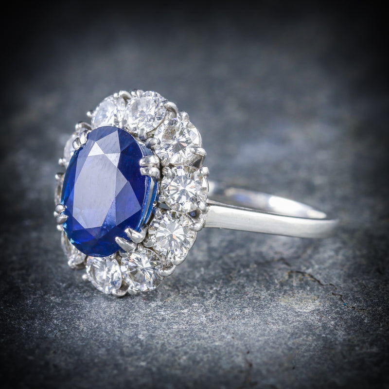 ANTIQUE EDWARDIAN SAPPHIRE DIAMOND RING FRENCH ENGAGEMENT 3CT NATURAL SAPPHIRE SIDE