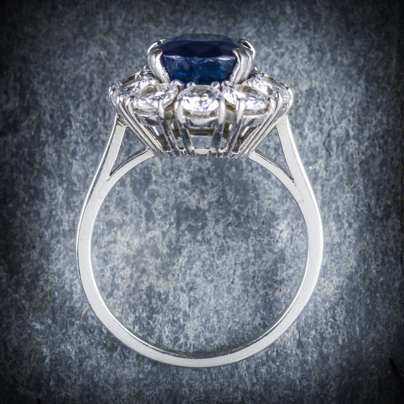 ANTIQUE EDWARDIAN SAPPHIRE DIAMOND RING FRENCH ENGAGEMENT 3CT NATURAL SAPPHIRE TOP