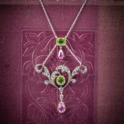 Antique Edwardian Suffragette Pendant Necklace Diamond Peridot Spinel Platinum Circa 1915 cover