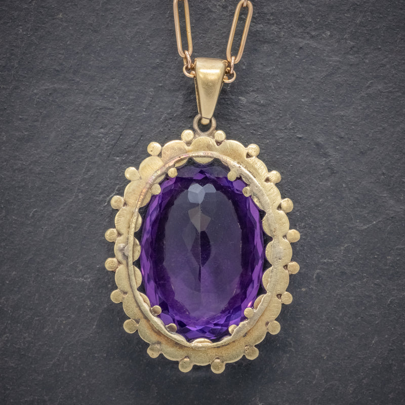 ANTIQUE FRENCH 20CT AMETHYST DIAMOND PENDANT NECKLACE 18CT GOLD SILVER CIRCA 1900 BACK