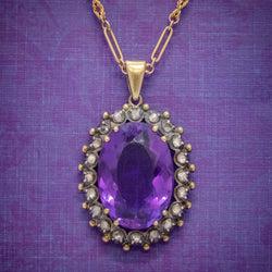 ANTIQUE FRENCH 20CT AMETHYST DIAMOND PENDANT NECKLACE 18CT GOLD SILVER CIRCA 1900 COVER