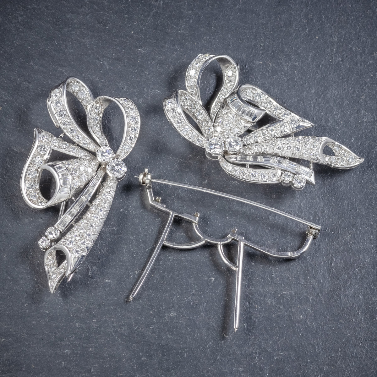 Antique French Edwardian 15ct Diamond Double Clip Brooch Platinum Circ Antique Jewellery Online