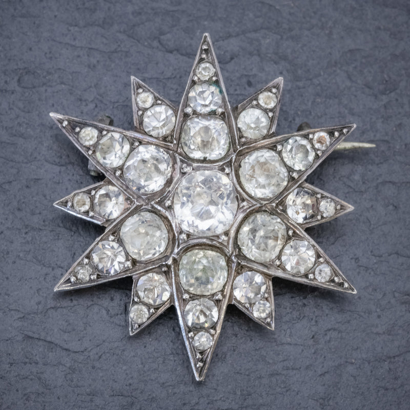 Antique French Paste Star Brooch Silver Circa 1890 FRONT
