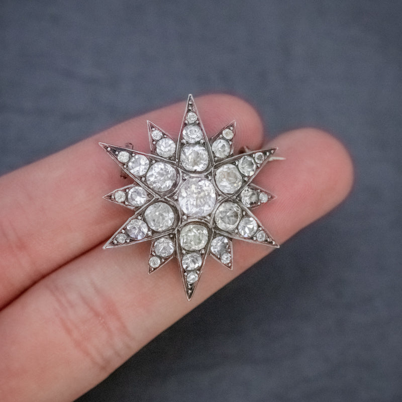 Antique French Paste Star Brooch Silver Circa 1890 HAND