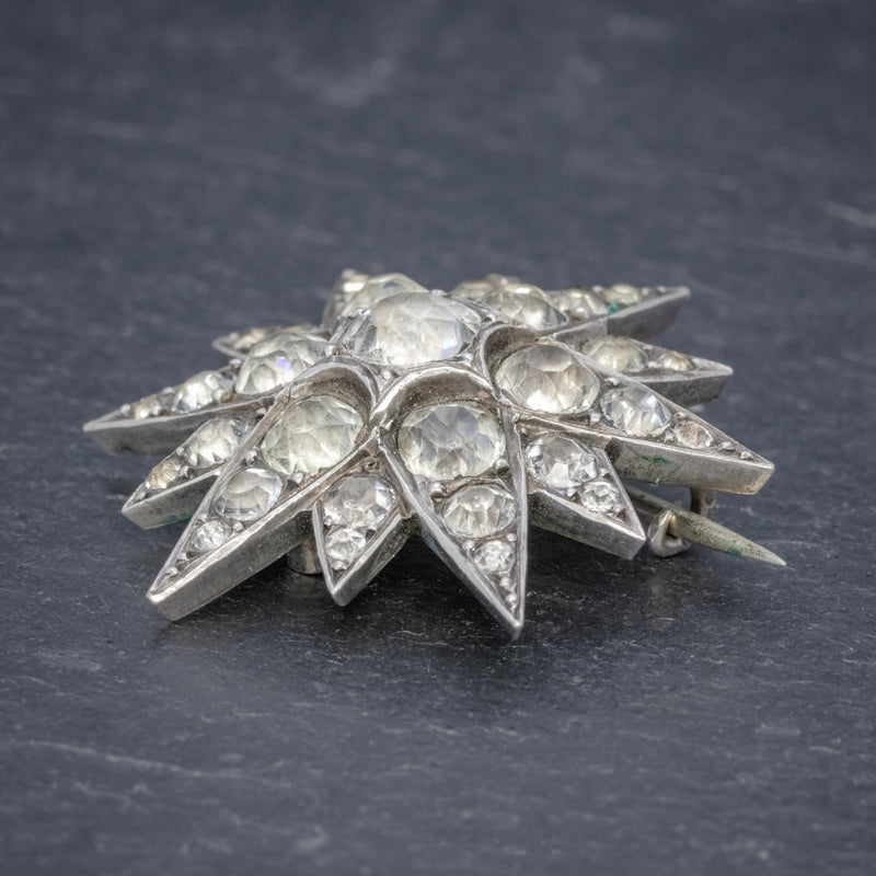 Antique French Paste Star Brooch Silver Circa 1890 SIDE