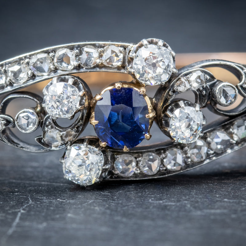 Antique French Sapphire Diamond Bangle 18ct Gold Circa 1910 Boxed STONES