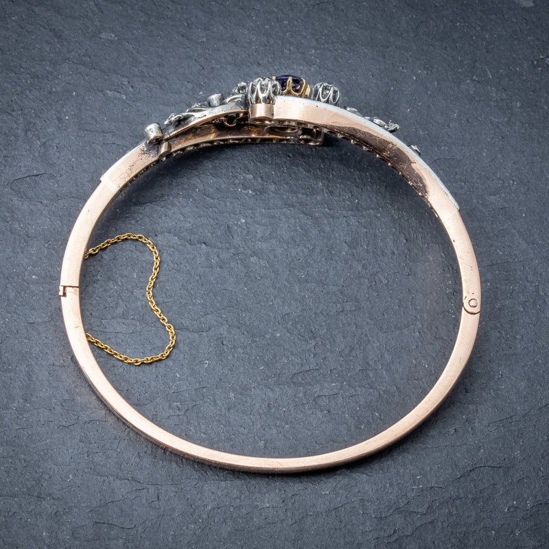 Antique French Sapphire Diamond Bangle 18ct Gold Circa 1910 Boxed TOP