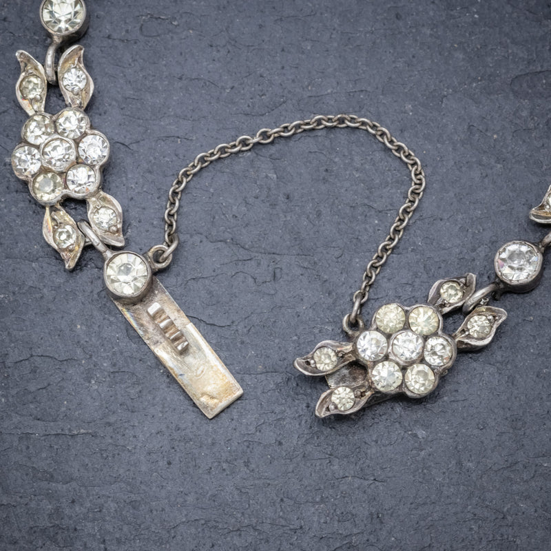 Antique French Victorian Floral Paste Stone Bracelet Silver Circa 1900 CLASP