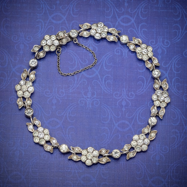Antique French Victorian Floral Paste Stone Bracelet Silver Circa 1900 COVER