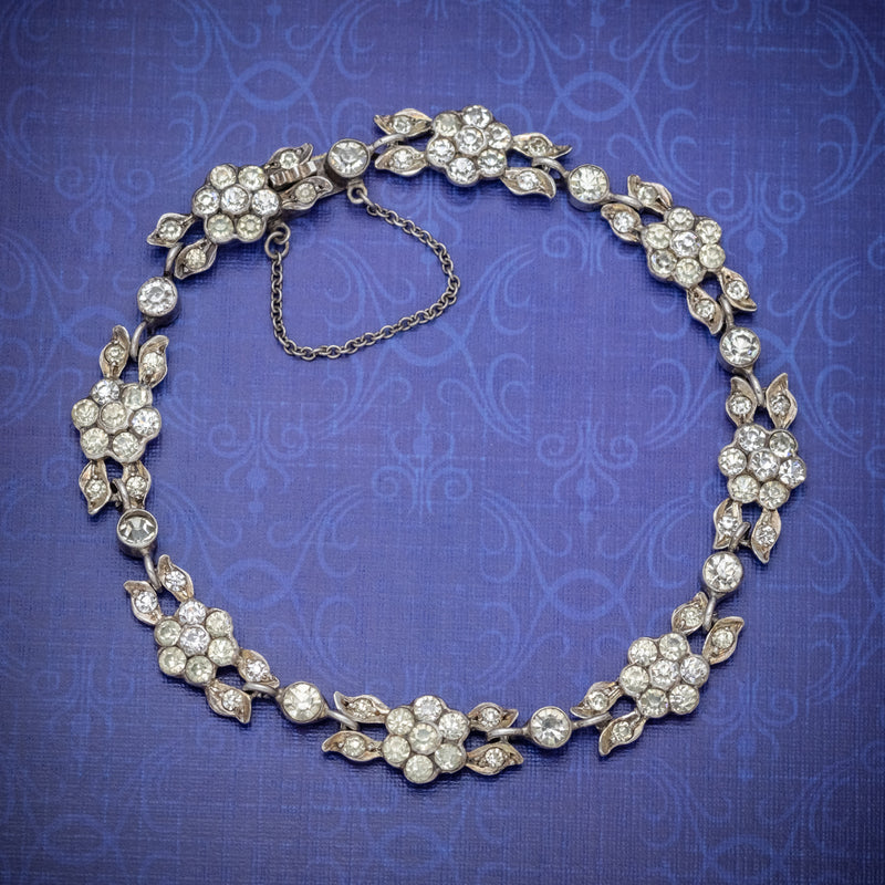 Antique French Victorian Floral Paste Stone Bracelet Silver Circa 1900 COVER