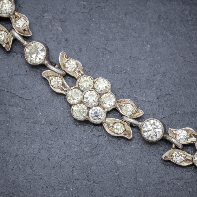 Antique French Victorian Floral Paste Stone Bracelet Silver Circa 1900 FLOWER
