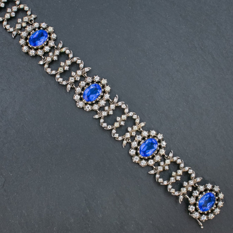 ANTIQUE GEORGIAN BLUE PASTE BRACELET SILVER CIRCA 1800 stones