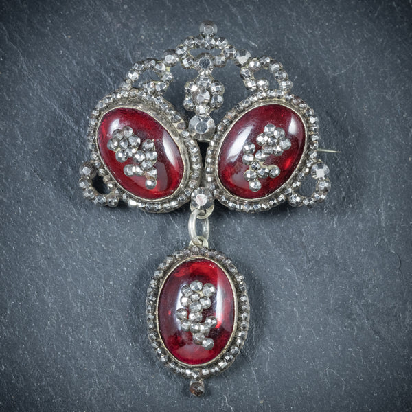 Antique Georgian Garnet Brooch Silver Circa 1780 front