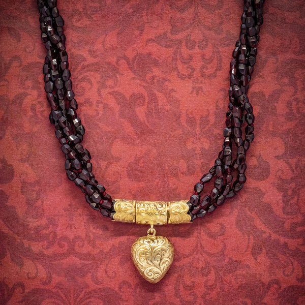 ANTIQUE GEORGIAN GARNET NECKLACE 18CT GOLD HEART LOCKET CIRCA 1800 cover