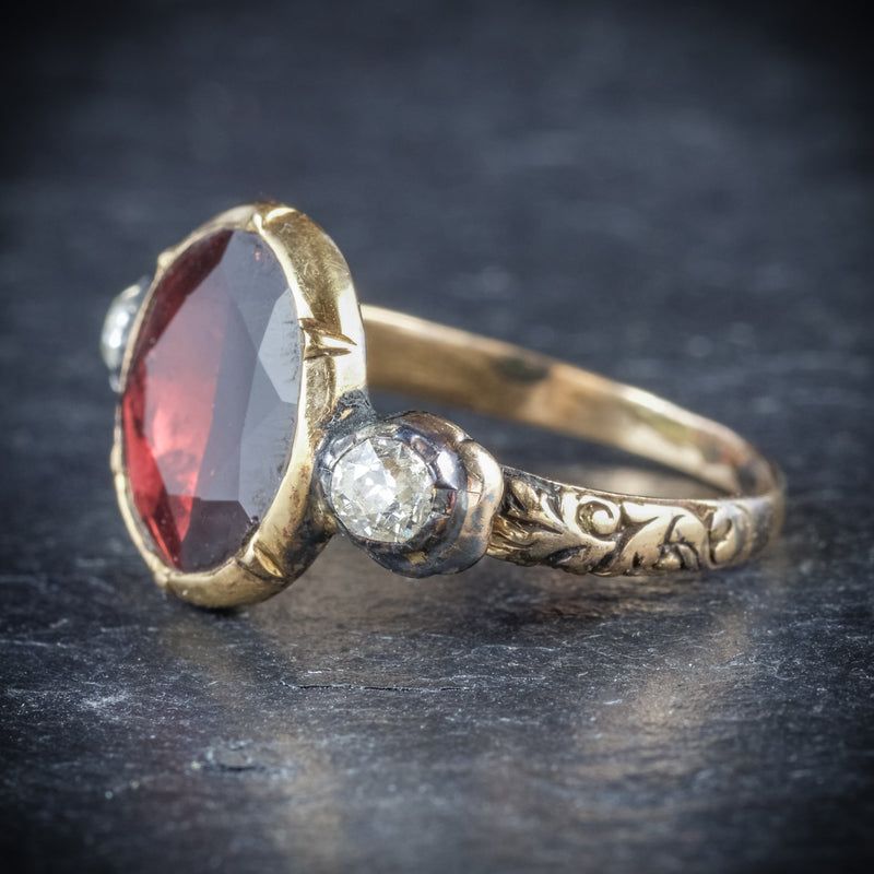 ANTIQUE GEORGIAN GARNET RING 18CT GOLD CIRCA 1800 SIDE