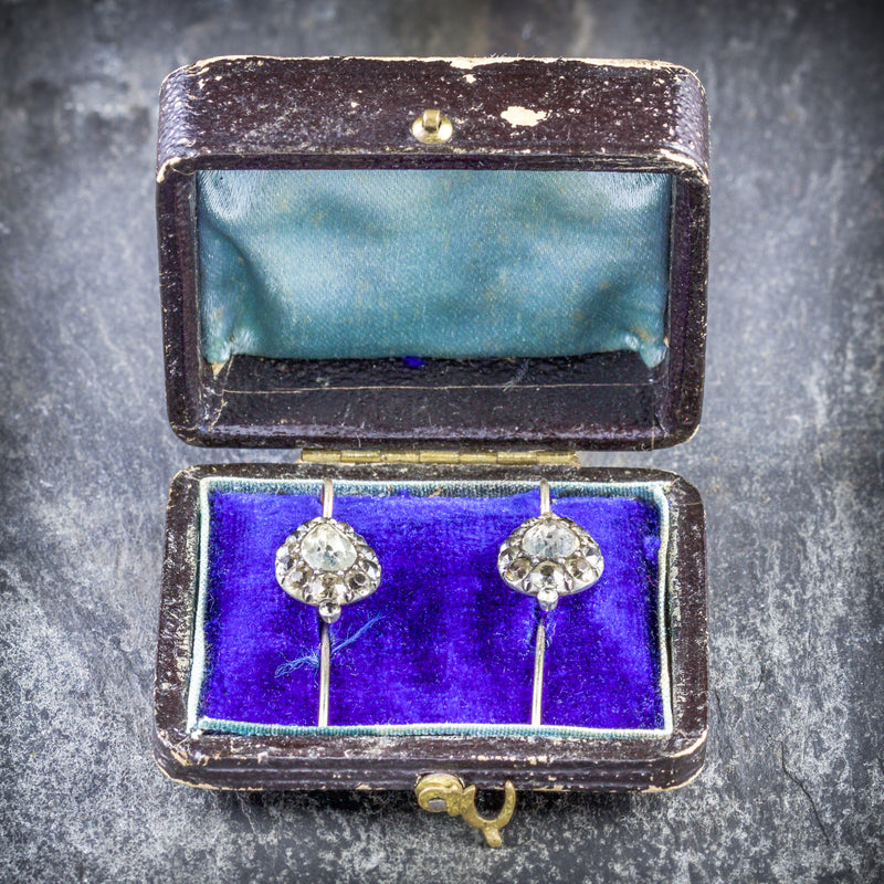 ANTIQUE GEORGIAN PASTE EARRINGS BOXED CIRCA 1800 BOX OPEN