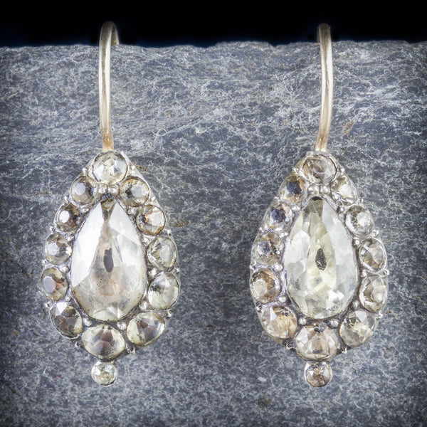 ANTIQUE GEORGIAN PASTE EARRINGS BOXED CIRCA 1800 FRONT