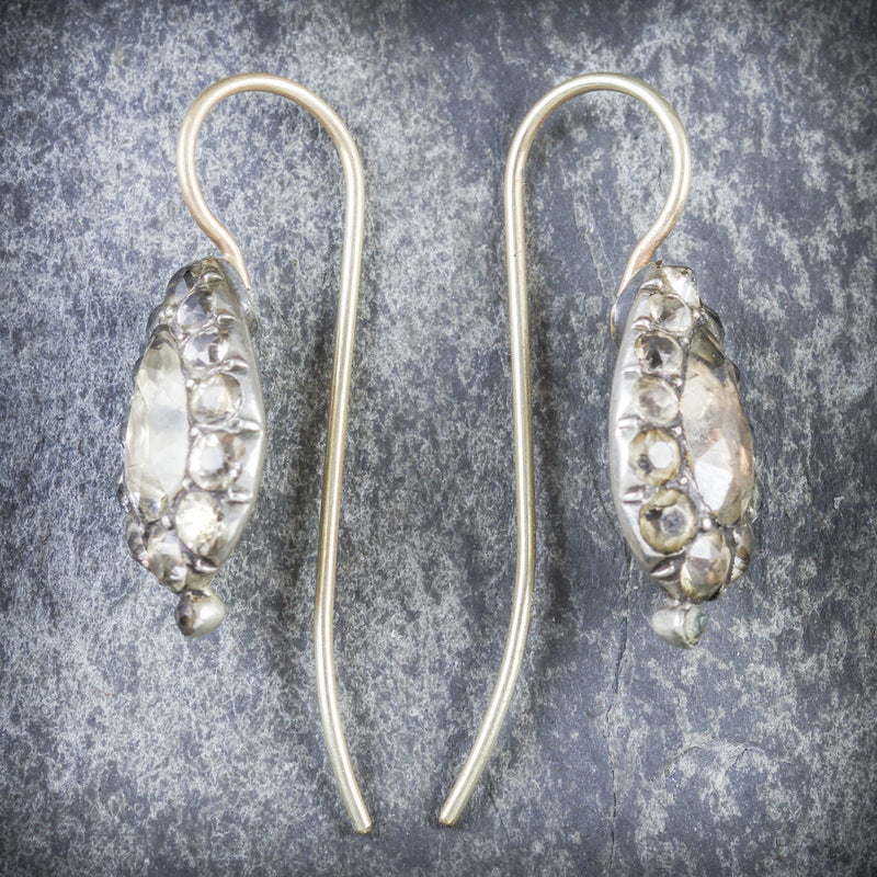 ANTIQUE GEORGIAN PASTE EARRINGS BOXED CIRCA 1800 SIDE