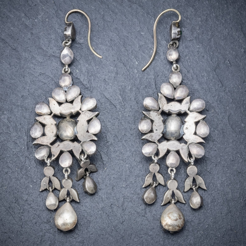 Antique Georgian Paste Stone Drop Earrings Silver Circa 1800 BACK