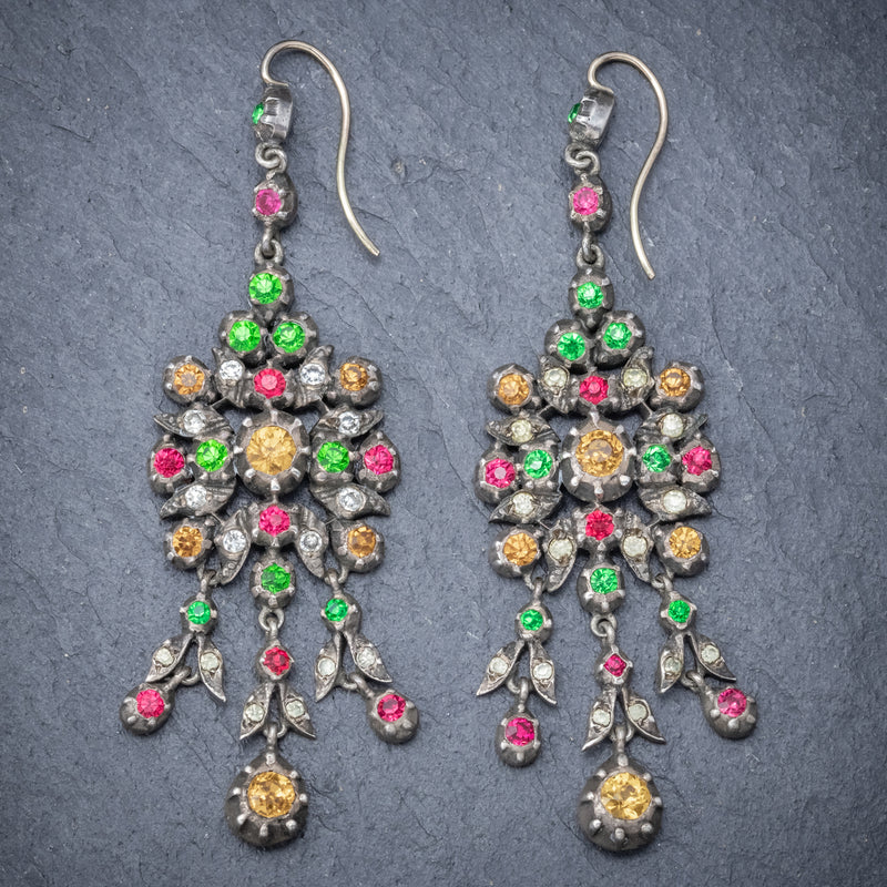 Antique Georgian Paste Stone Drop Earrings Silver Circa 1800 FRONT 2