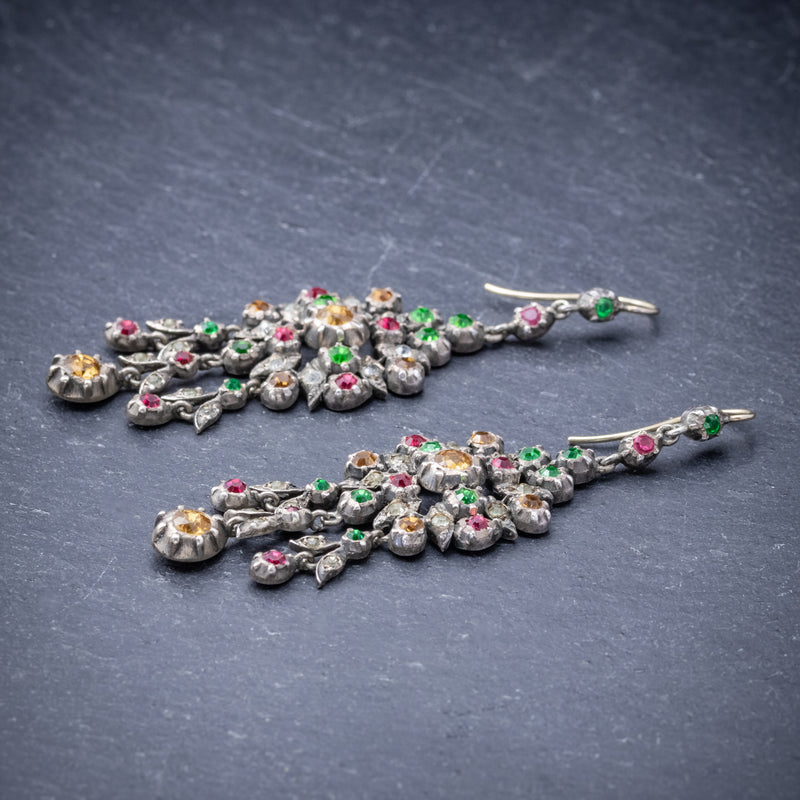 Antique Georgian Paste Stone Drop Earrings Silver Circa 1800 SIDE