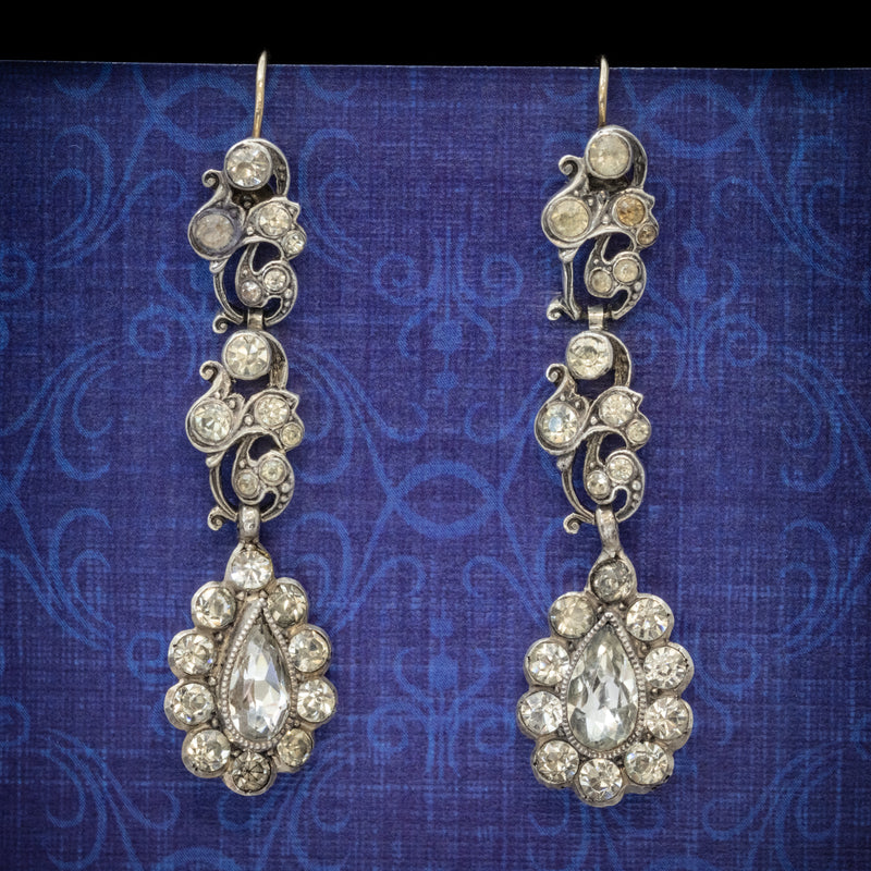 Antique Georgian Paste Stone Drop Earrings Silver Circa 1830 COVER