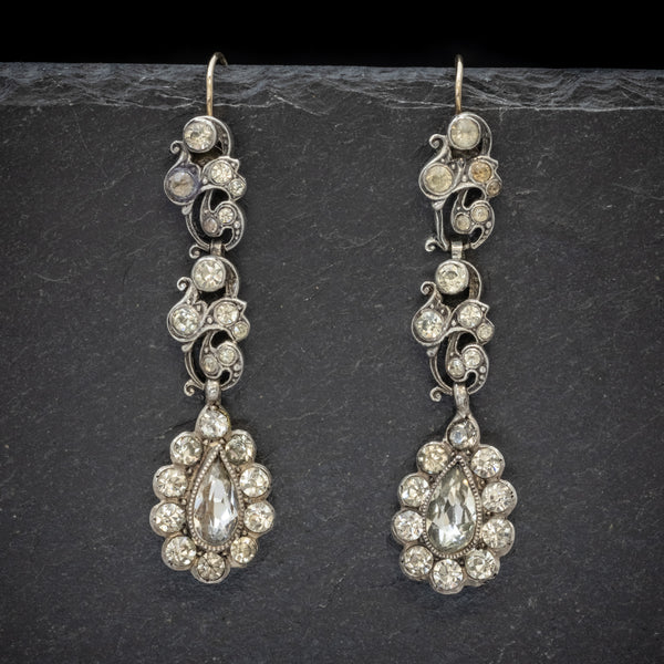 Antique Georgian Paste Stone Drop Earrings Silver Circa 1830 FRONT
