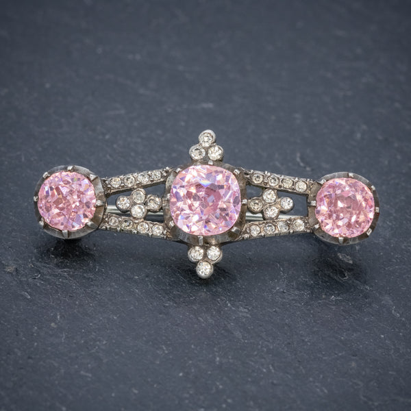 ANTIQUE GEORGIAN PINK PASTE STONE BAR BROOCH SILVER CIRCA 1800 FRONT