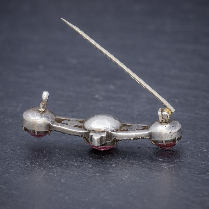ANTIQUE GEORGIAN PINK PASTE STONE BAR BROOCH SILVER CIRCA 1800 PIN