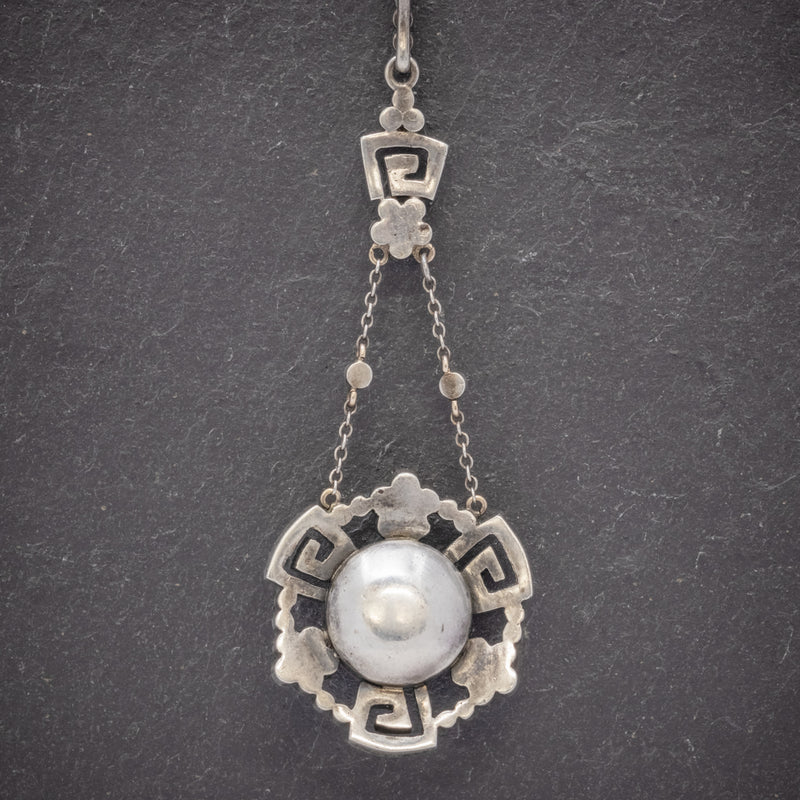 Antique Georgian Yellow Paste Stone Drop Pendant Necklace Silver Circa 1800 BACK